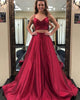 Two Piece Prom Dress with Spaghetti Straps A-line Elastic Satin Long Pageant Party Gowns 2018