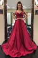 Two Piece Prom Dress with Spaghetti Straps A-line Elastic Satin Long Pageant Party Gowns 2018