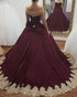 Off The Shoulder Burgundy Quinceanera Dresses with Gold Appliques Bowknot Tulle Ball Gown Sweet 16 Dress