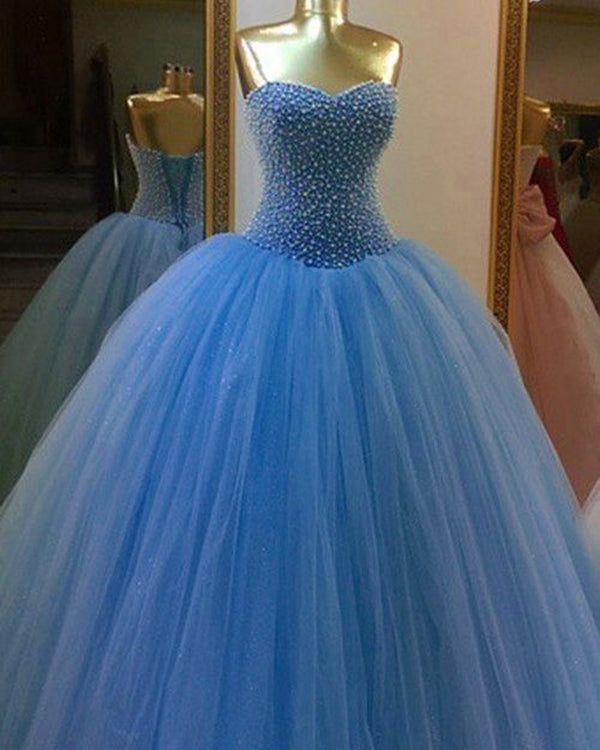 2018 Ice Blue Quinceanera Dresses with Pearls Beaded Sweetheart Tulle Ball Gowns Sweet 16 Dress 2018 Ice Blue Quinceanera Dresses with Pearls Beaded Sweetheart Tulle Ball Gowns Sweet 16 Dress