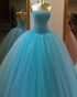 2018 Ice Blue Quinceanera Dresses with Pearls Beaded Sweetheart Tulle Ball Gowns Sweet 16 Dress