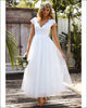 2018 Summer Beach Wedding Dresses A-Line V-Neck Cap Sleeve Open Back Tulle Bridal Gowns with Lace