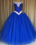 Delicate Royal Blue Quinceanera Dresses with Beadings Strapless Organza Ball Gown Sweet 16 Dress