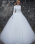2018 White Wedding Dresses Long Sleeve High Neck Lace Tulle Ball Gown Dubai Saudi Arabia