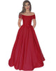 Elegant 2018 Red Satin Prom Dresses with Cap Sleeves Popular Prom Party Gowns with Bow