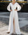 Modest Full Sleeve Wedding Dresses Split Side V-Neck Elegant A-line Brides Gowns with Buttons