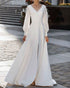 Modest Full Sleeve Wedding Dresses Split Side V-Neck Elegant A-line Brides Gowns with Buttons