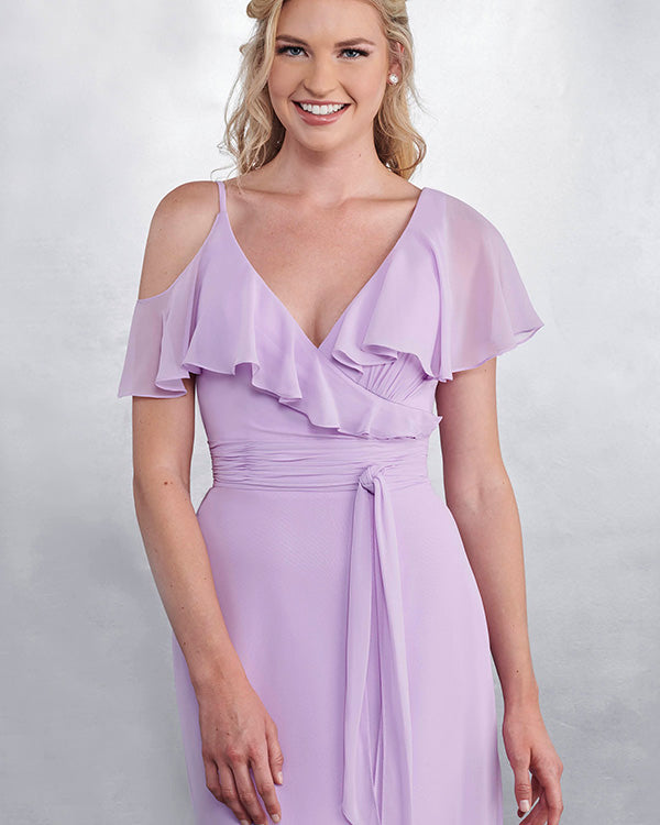 Modest Lilac Chiffon Bridesmaid Dresses with V-Neck Long Party Gowns New Arrival Modest Lilac Chiffon Bridesmaid Dresses with V-Neck Long Party Gowns New Arrival