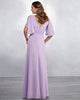 Light Purple Long Bridesmaid Dresses with Half Sleeve V-Neck Party Gown Floor Length