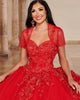 Glitter Red Quinceanera Dress 3D Flowers Sequined Tulle Lace Ball Gowns Sweet 16 vestidos de quinceañera