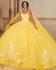 Glitter Quinceanera Dress 3D Flowers Sequined Lace Yellow Tulle Ball Gowns Sweet 16 vestidos de quinceañera