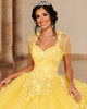 Glitter Quinceanera Dress 3D Flowers Sequined Lace Yellow Tulle Ball Gowns Sweet 16 vestidos de quinceañera
