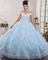 Off The Shoulder Light Blue Quinceanera Dresses with Lace Appliques Beaded Ball Gown Sweet 16