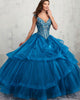 Deep V-Neck Dark Blue Quinceanera Dresses Beaded Organza Ruffles Ball Gown vestidos de quinceañera