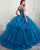 Deep V-Neck Dark Blue Quinceanera Dresses Beaded Organza Ruffles Ball Gown vestidos de quinceañera