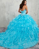 Strapless Blue Quinceanera Dresses Beaded Lace Organza Puffy Ruffles Ball Gown vestidos de quinceañera