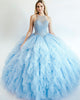 Light Blue Tulle Quinceanera Dresses Halter Beaded Party Ball Gown Ruffles Sweet 16 Dress