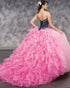 Delicate Pink Organza Ruffles Quinceanera Dresses Beaded Corset Long Tulle Ball Gown Sweet 16