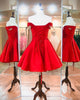2018 Off The Shoulder Red Satin Short Homecoming Dresses Fashion V-Neck Prom Party Gowns Cocktail Dress