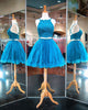 Sexy Short Two Piece Prom Dresses Turquoise Tulle Lace Homecoming Dress 2018 New