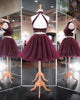 2018 Burgundy Two Piece Homecoming Dresses Beadings Stylish Short Tulle Prom Party Gowns