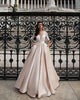 Champagne Satin Lace Wedding Dresses Half Sleeves Sheer Bateau Elegant Bridal Wedding Gowns 2018