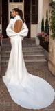 Delicate Satin Wedding Dresses with Full Sleeve Open Back Wedding Gowns with Big Bow