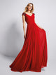 Elegant Red Chiffon A-line Prom Dresses with V-Neck Ruched Prom Gown
