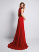 Elegant Red Chiffon A-line Prom Dresses with V-Neck Ruched Prom Gown