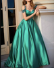 Off The Shoulder A line Blue Prom Dresses with Cap Sleeve Beaded 2018 Long Prom Party Gowns Pageant Dress