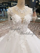 New Arrival 2018 Blush Pink Lace Ball Gown Wedding Dresses with Flowers