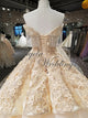 Gold Lace Ball Gown Wedding Dresses with Appliques Beaded